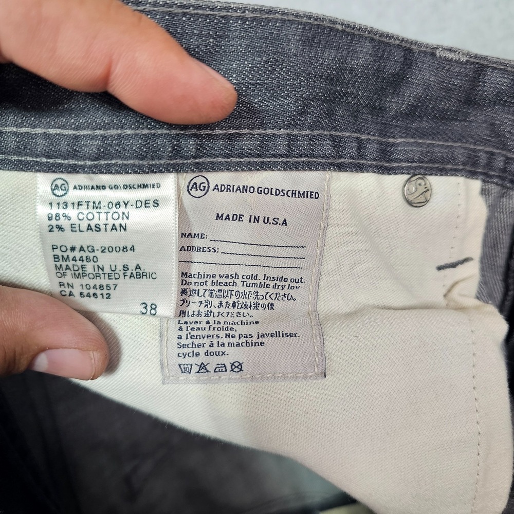 AG Adriano Goldschmied Jeans Mens 38x34 Gray Slim Straight Matchbox Distressed - Picture 4 of 16